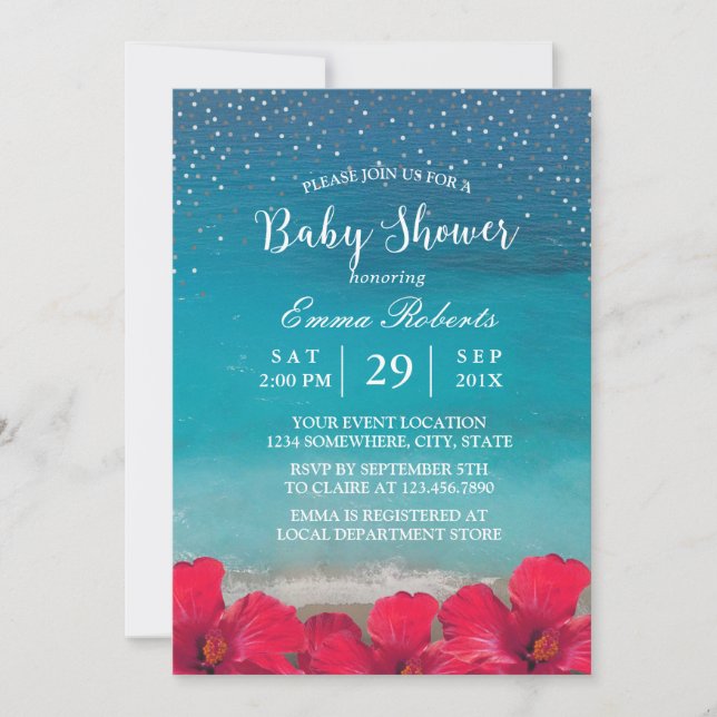 Invitación Confetti floral tropical de Baby Shower Summer Bea (Anverso)