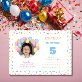 Invitación Confetti Frame Balloon Arch Photo Birthday