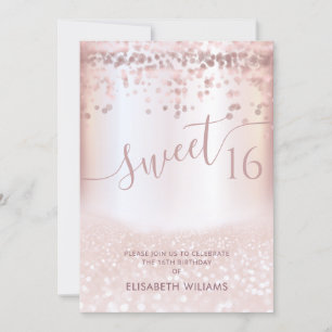 Invitación Confetti Girly rosa oro purpurinoso sombrío