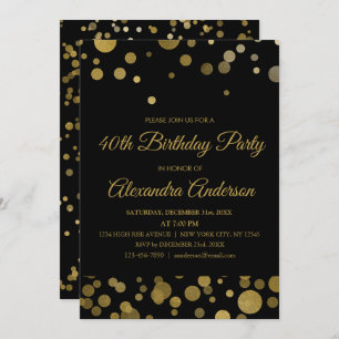 Invitación Confetti Gold 40 cumpleaños Fiesta