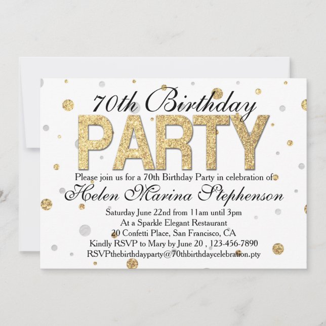 Invitación Confetti Gold 70th Birthday Party (Anverso)