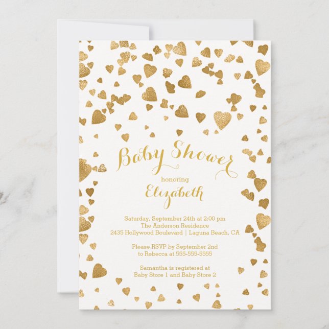 Invitación Confetti Gold moderno invitan a Baby Shower (Anverso)