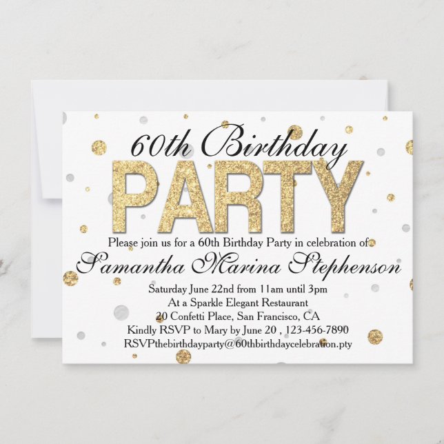 Invitación Confetti Gold Sparkle 60th Birthday Party (Anverso)