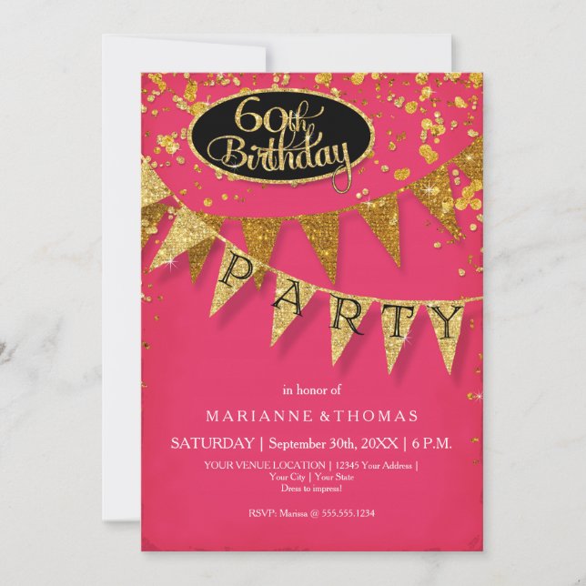 Invitación Confetti, la bandera de la fiesta de cumpleaños nú (Anverso)