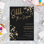 Invitación Confetti moderna foto de color negro dorado sorpre<br><div class="desc">¡Qué sorpresa! Elegante,  sencillo,  moderno,  dorado en foto negra. Invitación Sweet 16 con purpurina dorado confetti</div>