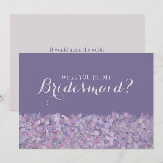 Invitación Confetti morado serás mi dama de honor (Anverso / Reverso)
