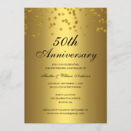 Invitación Confetti negro de oro 50° aniversario de Boda
