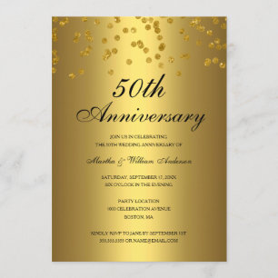 Invitación Confetti negro de oro 50° aniversario de Boda