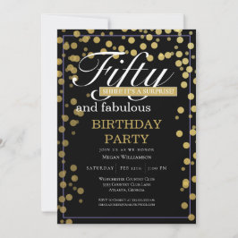 Invitación Confetti negro de oro 50 años y fabuloso cumpleaño