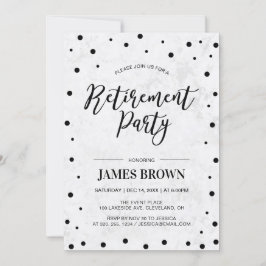 Invitación Confetti negro y mármol | Fiesta de Jubilación Mod