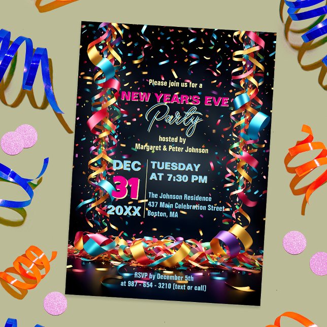Invitación Confetti optimiza las cintas del Fiesta de Año Nue (Subido por el creador)