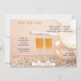 Invitación Confetti plateado Año Nuevo Champán fluye