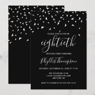 Invitación Confetti plateado en la fiesta de cumpleaños 80 ne