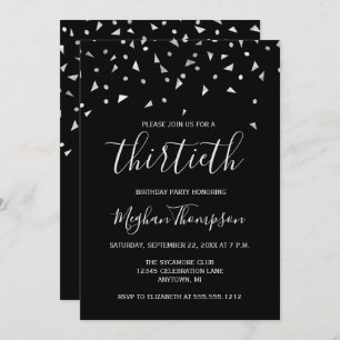 Invitación Confetti plateado sobre Fiesta de cumpleaños 30 ne