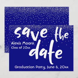 Invitación Confetti plateado sobre la marina, ahorro moderno 