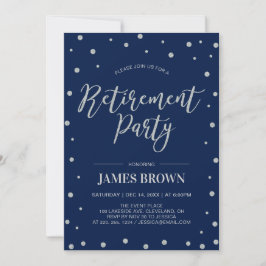Invitación Confetti plateado y marina | Fiesta de Jubilación 