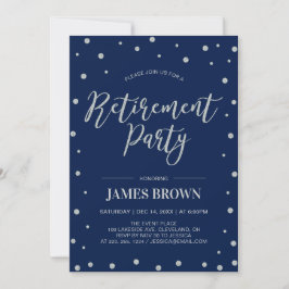 Invitación Confetti plateado y marina | Fiesta de Jubilación