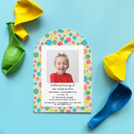 Invitación Confetti Polka Dots Boys Foto Fiesta de cumpleaños