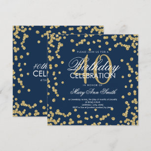 Invitación Confetti, Purpurina azul de la Marina de Oro, 40 a