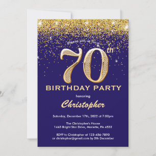 Invitación Confetti Purpurina azul y oro de la marina de cump