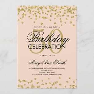Invitación Confetti, Purpurina de cumpleaños 50 Gold Rubor Pi