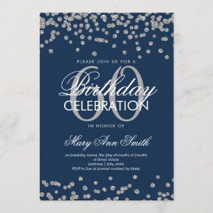 Invitación Confetti Purpurina de cumpleaños 60 de Silver Navy