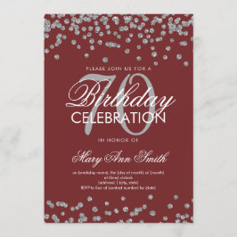 Invitación Confetti, Purpurina de cumpleaños 70 de Silver Bor