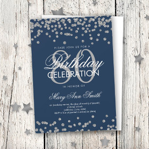 Invitación Confetti, Purpurina de cumpleaños 80 de Silver Nav
