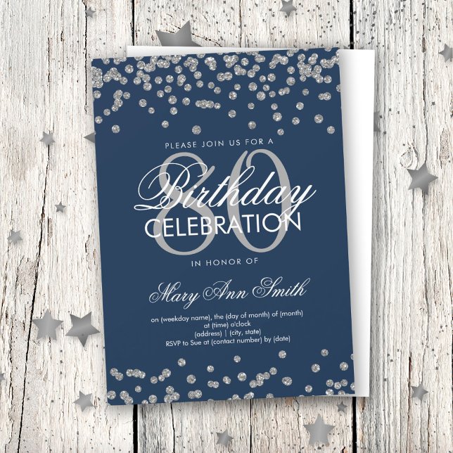Invitación Confetti, Purpurina de cumpleaños 80 de Silver Nav (Subido por el creador)