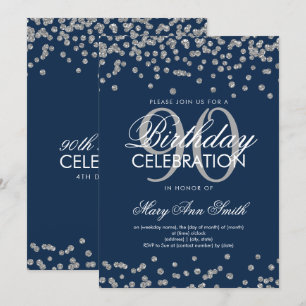 Invitación Confetti, Purpurina de cumpleaños 90 Blue de la Ma