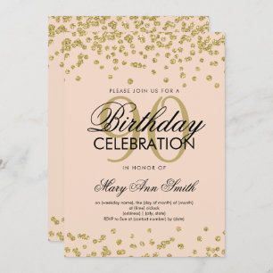 Invitación Confetti, Purpurina de cumpleaños 90 dorado Rubor 