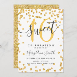 Invitación Confetti, Purpurina de Glam Gold, 16 años