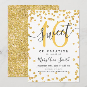 Invitación Confetti, Purpurina de Glam Gold, 16 años