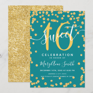 Invitación Confetti, Purpurina de Glam Gold, 16 años Verde az