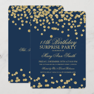 Invitación Confetti, Purpurina de la Marina de Oro de 18 Años