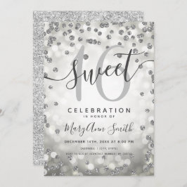 Invitación Confetti, Purpurina de las Luces de Plata, 16º cum