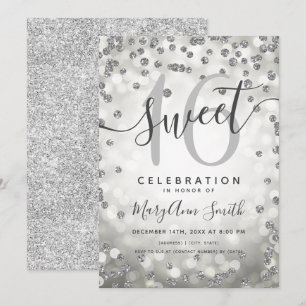 Invitación Confetti, Purpurina de las Luces de Plata, 16º cum