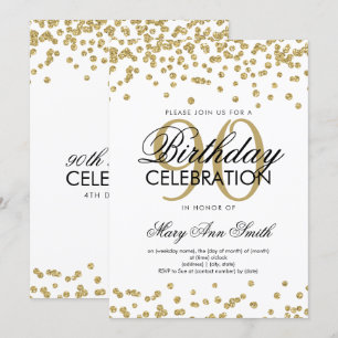 Invitación Confetti Purpurina de los 90 años de oro