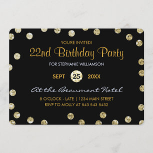 Invitación Confetti Purpurina de oro de la fiesta de cumpleañ