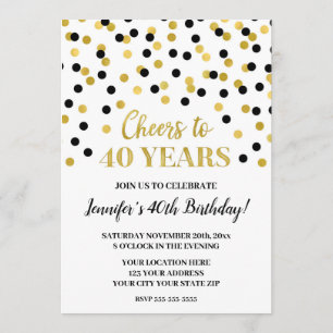 Invitación Confetti, Purpurina de oro negro, viaja a 40 años