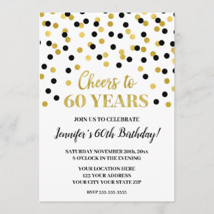 Invitación Confetti, Purpurina de oro negro, viaja a 60 años