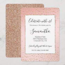 Invitación Confetti Purpurina de oro rosa de color rosa Rubor