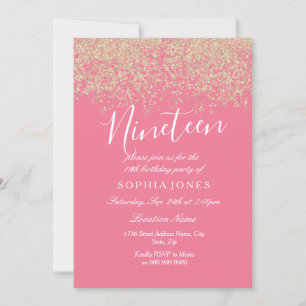 Invitación Confetti, Purpurina de Oro Rosa, fiesta de cumplea