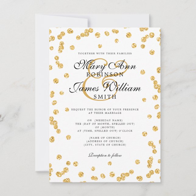 Invitación Confetti Purpurina de oro simple y elegante (Anverso)