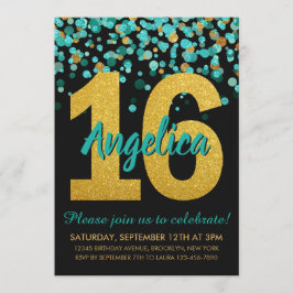 Invitación Confetti, Purpurina de oro verde azulado, dulce ne