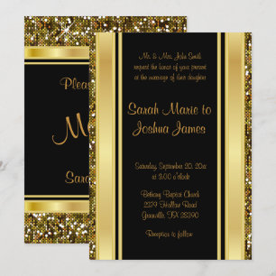 Invitación Confetti Purpurina de oro y elegancia negra