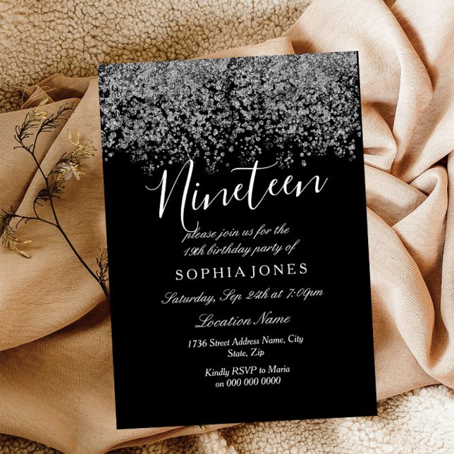 Invitación Confetti, Purpurina de Plata Negra, fiesta de cump (Subido por el creador)