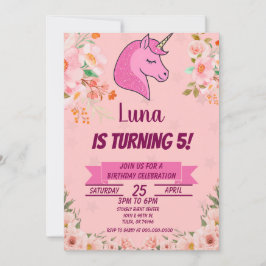 Invitación Confetti, Purpurina de Unicornio Rosado