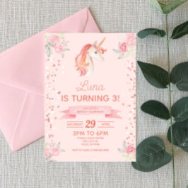 Invitación Confetti, Purpurina de Unicornio Rosado