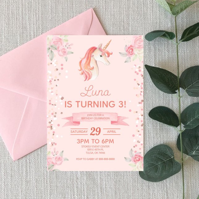 Invitación Confetti, Purpurina de Unicornio Rosado (Subido por el creador)